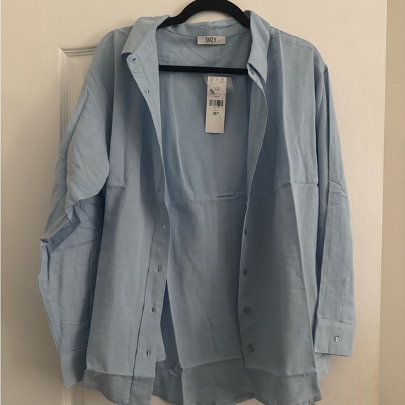 Button-Front Linen Blend Blouse - Picture 3 of 4